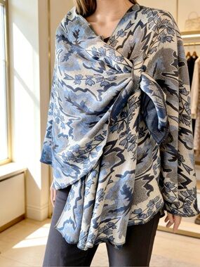 Rapti Cashmere Shawl Wrap Blue Gray Loop Pashmina Handmade NWT